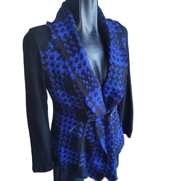 Vex Collection Black and Blue Checkered Belted Cardigan M - Picture 3 of 7